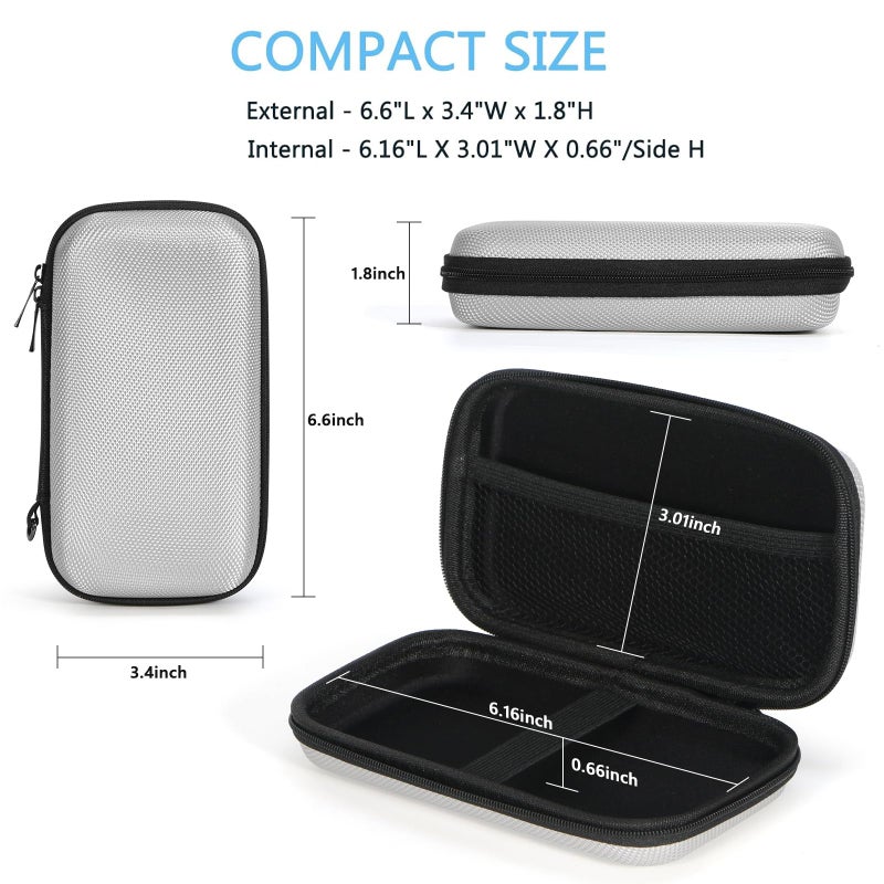 GLCON Portable Protection Hard EVA Travel Carrying Case with Mesh Pocket, Shockproof Exterior - Universal Small Electronic Tech Zipper Bag Pouch Organizer for Cell Phone, Charger, Cord, Cable - Silver - Image 3